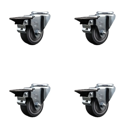Service Caster 3'' Thermo Rubber Wheel Swivel Bolt Hole Caster Set with Posi Lock Brakes, 4PK SCC-BH20S314-TPRB-PLB-4